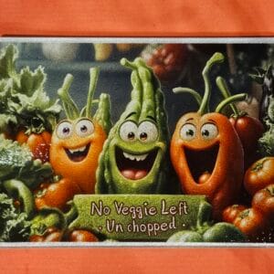 Cartoon Veggie Cutting Board – “No Veggie Left Un‑Chopped”