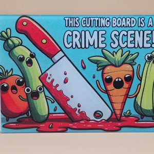 Crime Scene Kitchen Cutting Board – Cartoon Veggie Humor