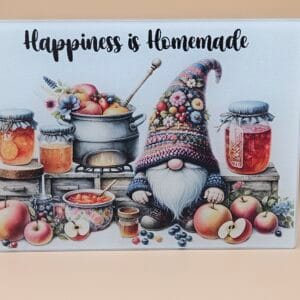 Cozy Gnome Kitchen Cutting Board – “Happiness Is Homemade”