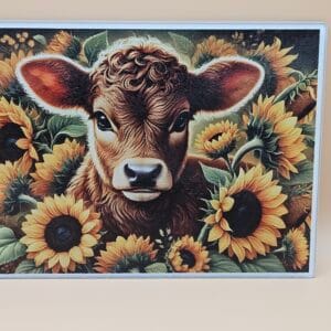 Highland Cow & Sunflowers Kitchen Cutting Board – Rustic Farmhouse Style