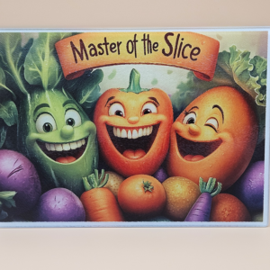 Master of the Slice – Cartoon Veggie Tempered Glass Cutting Board