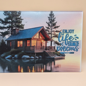Enjoy Life, It’s Delicious – Lakeside Cabin Tempered Glass Cutting Board