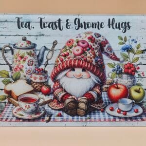 Tea, Toast & Gnome Hugs – Cozy Tempered Glass Cutting Board