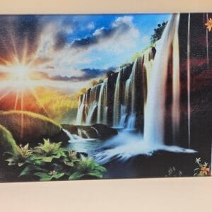 Sunset Waterfall Landscape – Scenic Tempered Glass Cutting Board