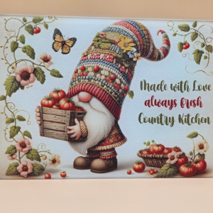 Made With Love – Country Kitchen Gnome Tempered Glass Cutting Board