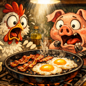 Pig & Chicken Breakfast Chaos – Funny Tempered Glass Cutting Board