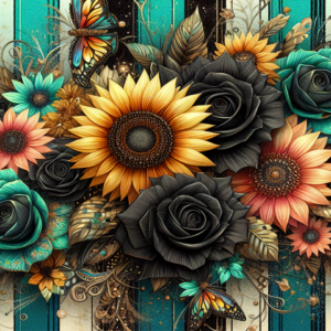 Sunflowers & Black Roses – Rustic Floral Tempered Glass Cutting Board