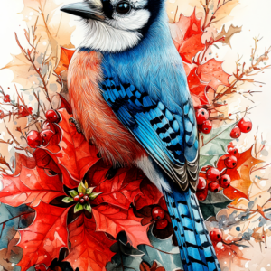 Blue Jay & Holly Garden Flag