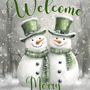 Green Snowman Welcome Garden Flag