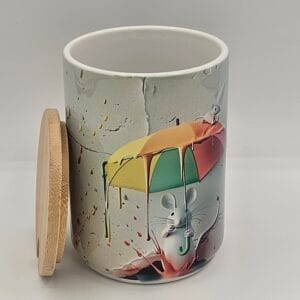 Whimsical Mouse & Umbrella Mug - 15oz Ceramic with Bamboo Lid