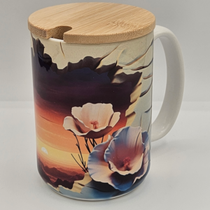 Sunset Magnolia Mug - 15oz Ceramic with Bamboo Lid