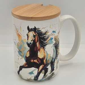 Wild & Free Horse Mug - 15oz Ceramic with Bamboo Lid