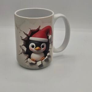 Santa Hat Penguin Mug - 15oz Ceramic with Bamboo Lid